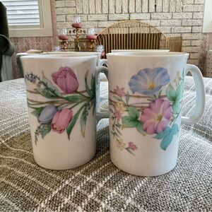 Set of 4 Vintage Otagiri Pastel Floral Mugs